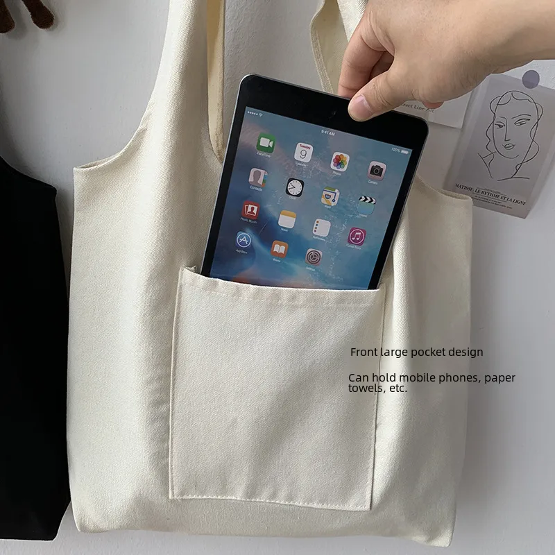 Pure Color Blank Hand-painted Canvas Bag Female Single Shoulder Japanese Simple Artistic Travel Large Capacity Student Class Book Bag display picture 6