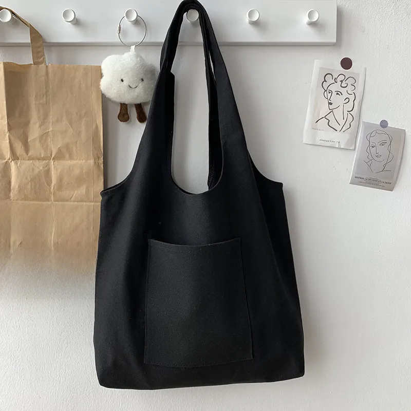Pure Color Blank Hand-painted Canvas Bag Female Single Shoulder Japanese Simple Artistic Travel Large Capacity Student Class Book Bag display picture 10