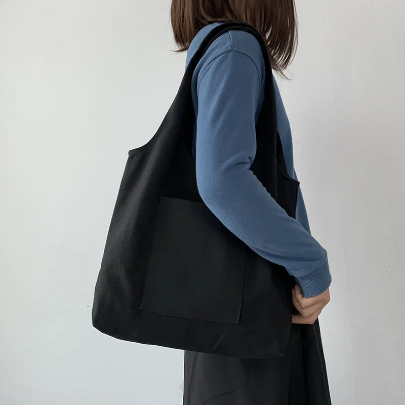 Pure Color Blank Hand-painted Canvas Bag Female Single Shoulder Japanese Simple Artistic Travel Large Capacity Student Class Book Bag display picture 12