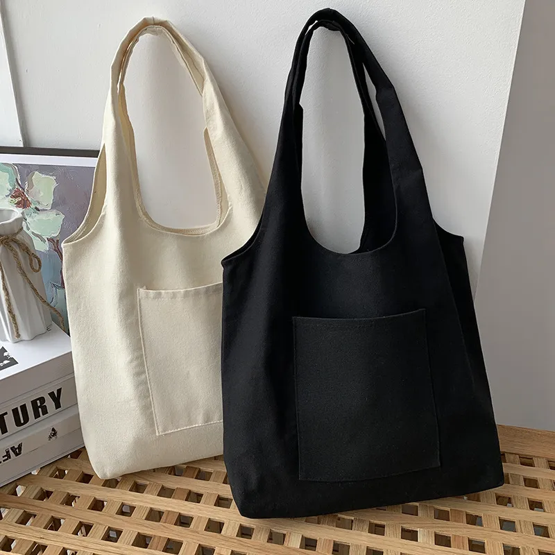 Pure Color Blank Hand-painted Canvas Bag Female Single Shoulder Japanese Simple Artistic Travel Large Capacity Student Class Book Bag display picture 13