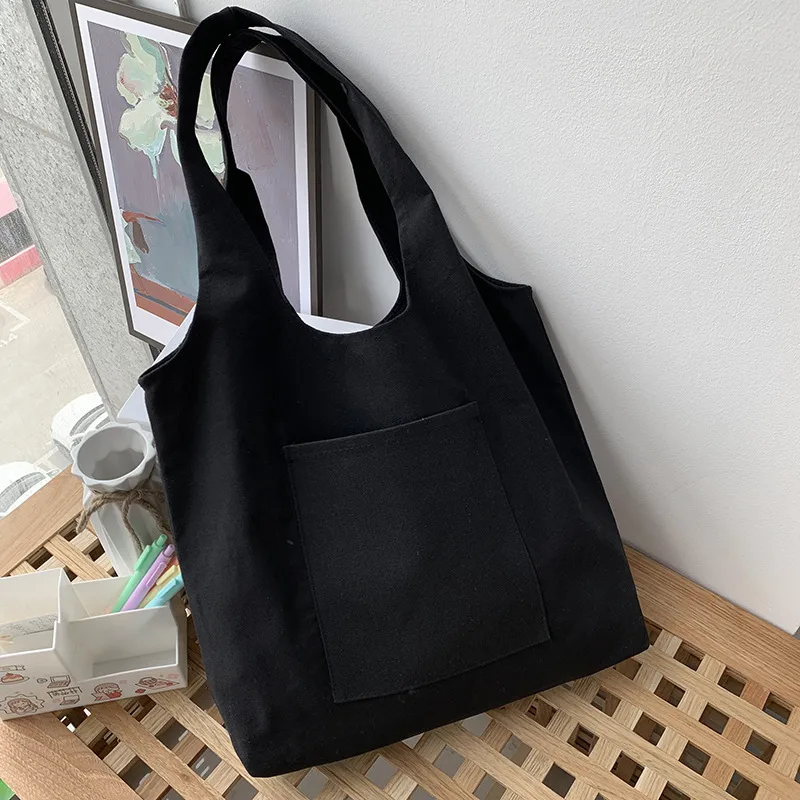 Pure Color Blank Hand-painted Canvas Bag Female Single Shoulder Japanese Simple Artistic Travel Large Capacity Student Class Book Bag display picture 14