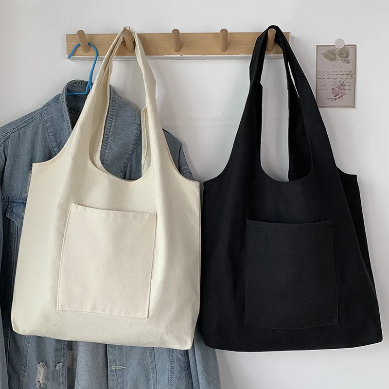 Pure Color Blank Hand-painted Canvas Bag Female Single Shoulder Japanese Simple Artistic Travel Large Capacity Student Class Book Bag display picture 15