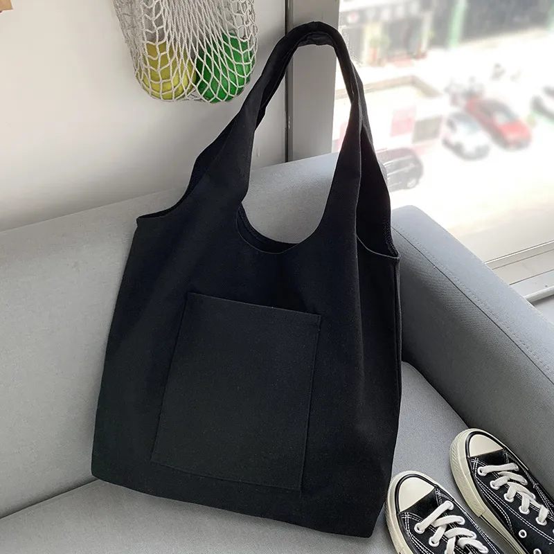 Pure Color Blank Hand-painted Canvas Bag Female Single Shoulder Japanese Simple Artistic Travel Large Capacity Student Class Book Bag display picture 18
