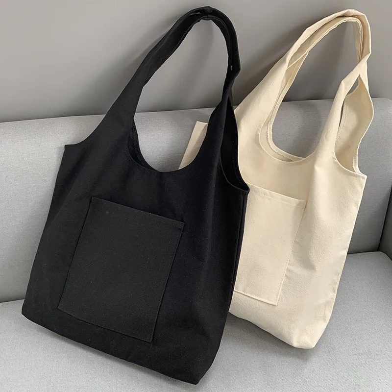Pure Color Blank Hand-painted Canvas Bag Female Single Shoulder Japanese Simple Artistic Travel Large Capacity Student Class Book Bag display picture 21