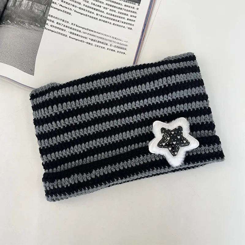 Yabi Style Handmade Cute Five-star Cat Ears Striped Devil Warm Pullover Hat Knitted Ball Wool Hat For Women display picture 6