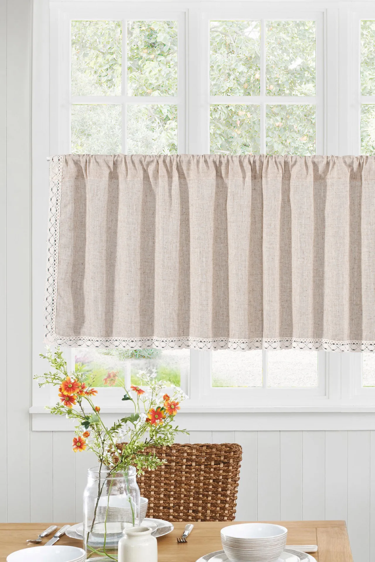 Yiman Qiyun Window  Plain Lace Half Curtain Door Curtain Coffee Curtain Kitchen Sink Cabinet Dust Curtain display picture 1