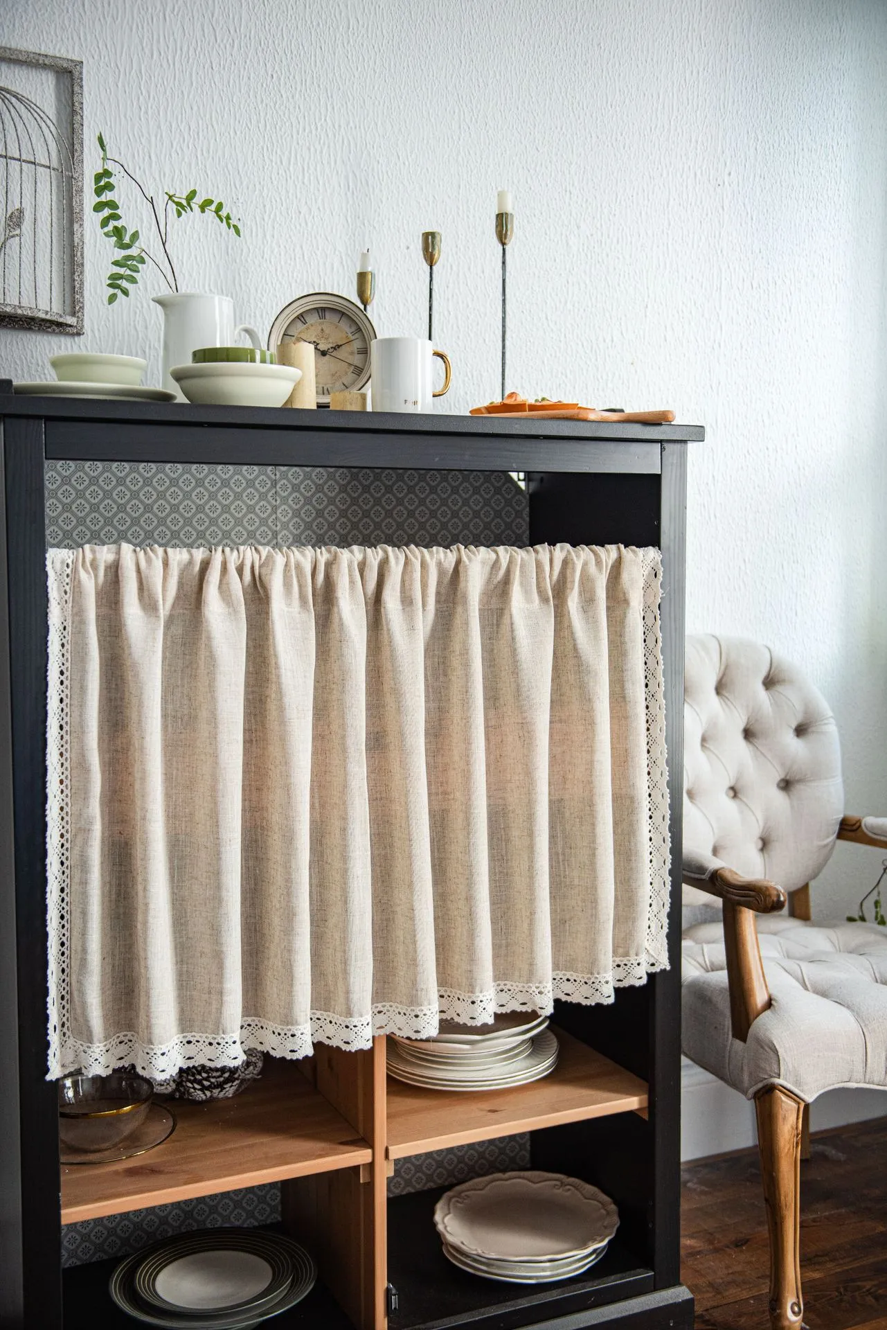 Yiman Qiyun Window  Plain Lace Half Curtain Door Curtain Coffee Curtain Kitchen Sink Cabinet Dust Curtain display picture 6