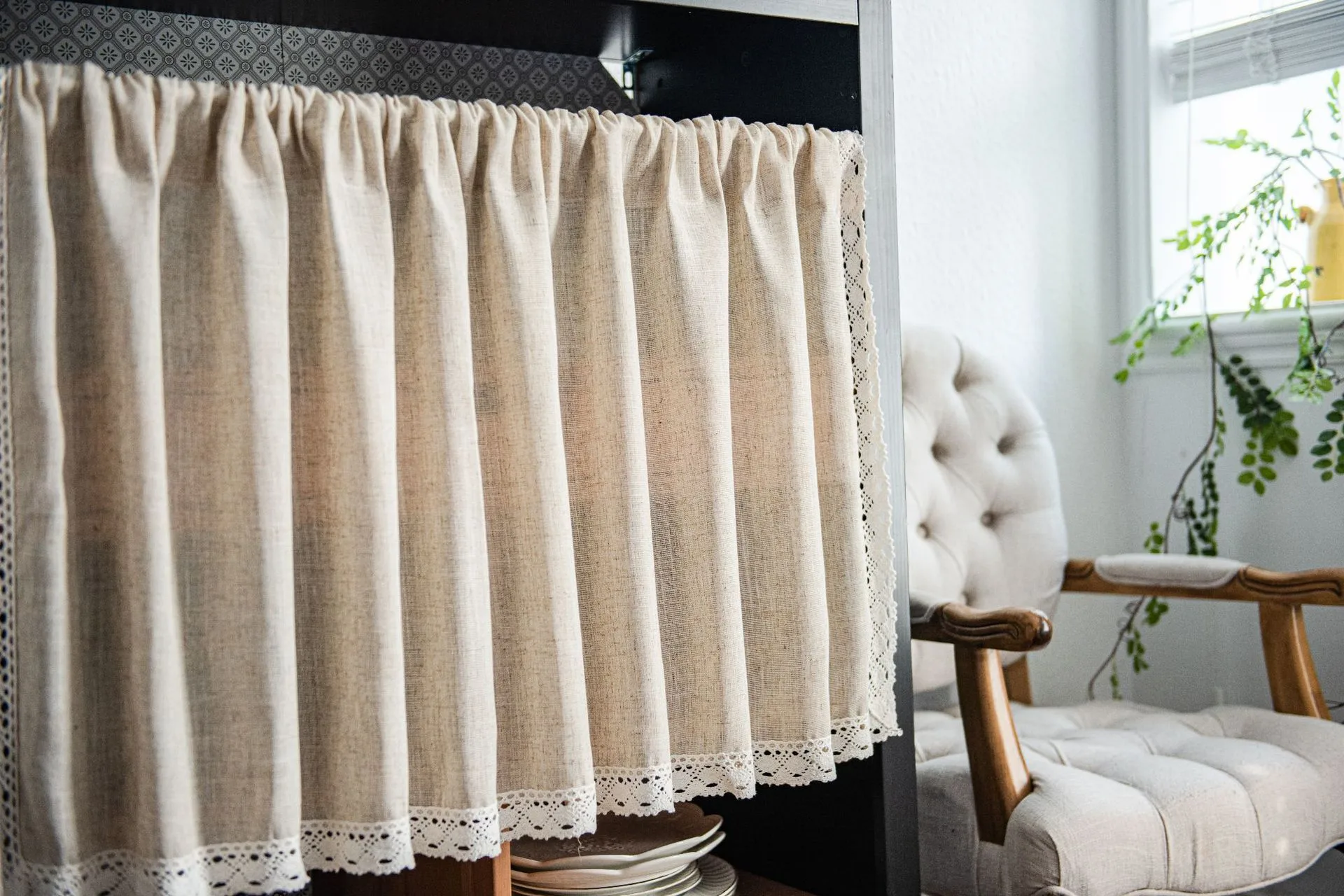 Yiman Qiyun Window  Plain Lace Half Curtain Door Curtain Coffee Curtain Kitchen Sink Cabinet Dust Curtain display picture 7