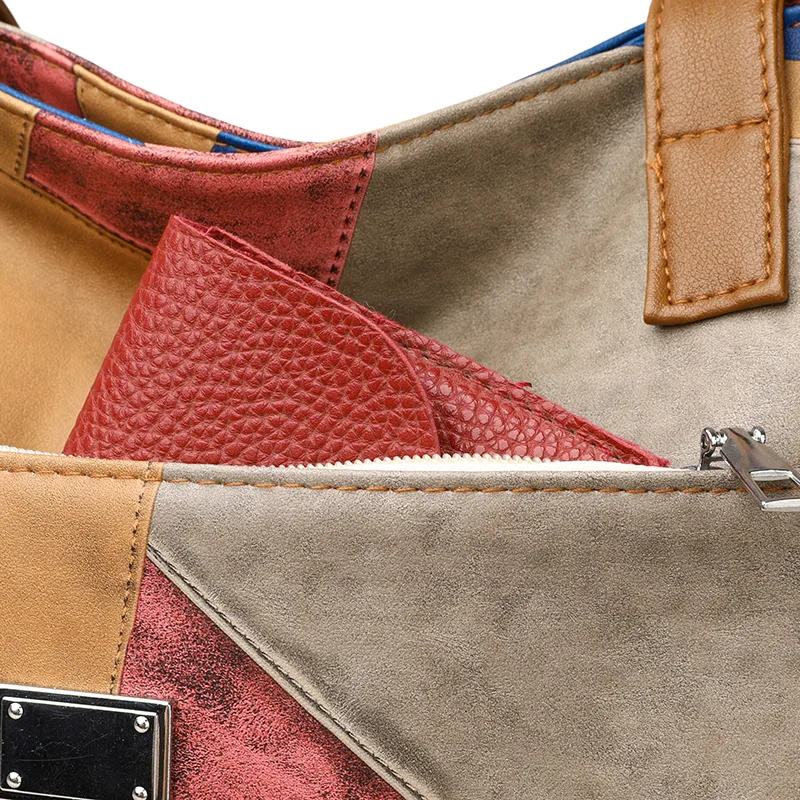 Women's Pu Leather Color Block Vintage Style Classic Style Sewing Thread Square Zipper Shoulder Bag Tote Bag display picture 11