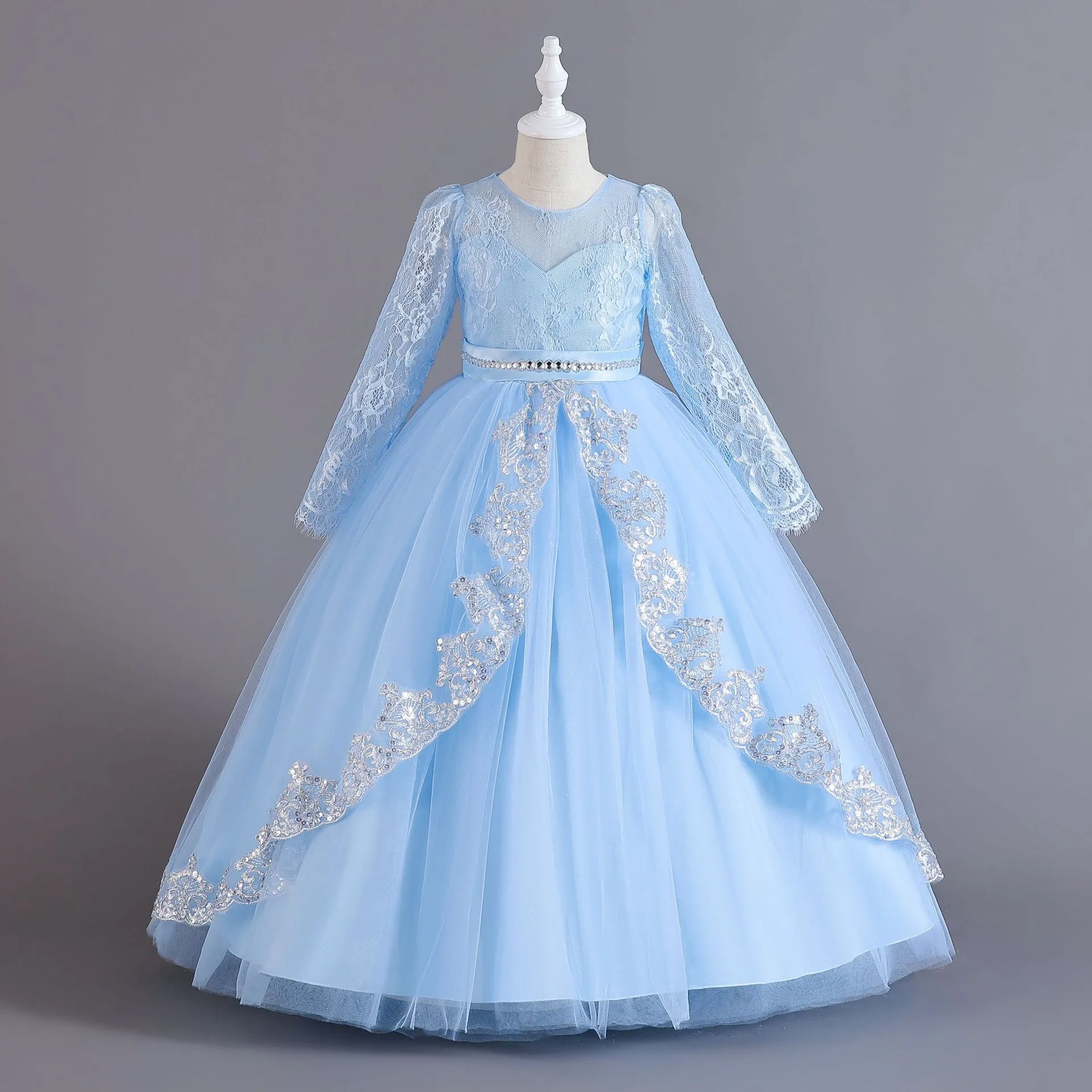 New Long Sleeve Sequined Lace Children's Dress Princess Dress Girl Flower Girl Christmas Dress Girl Dress display picture 16