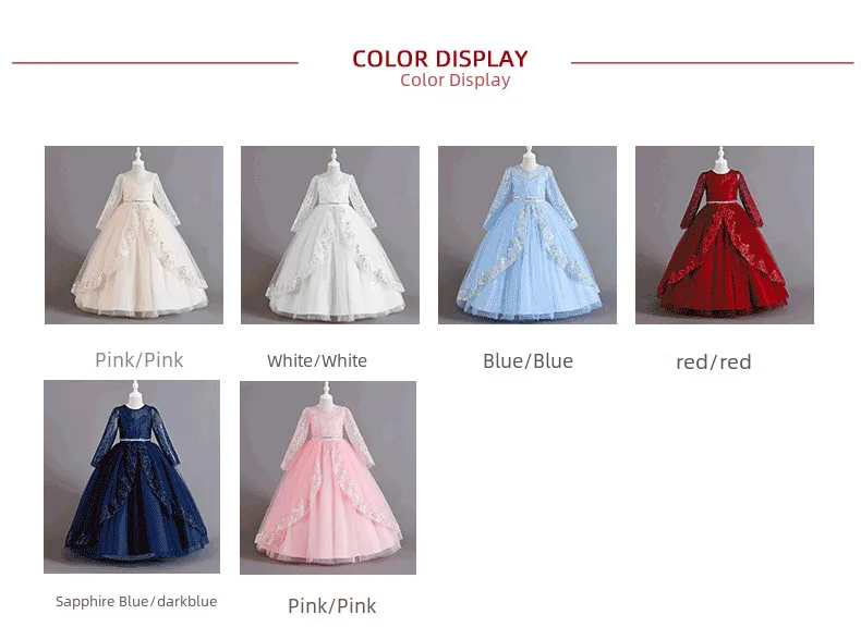 New Long Sleeve Sequined Lace Children's Dress Princess Dress Girl Flower Girl Christmas Dress Girl Dress display picture 1