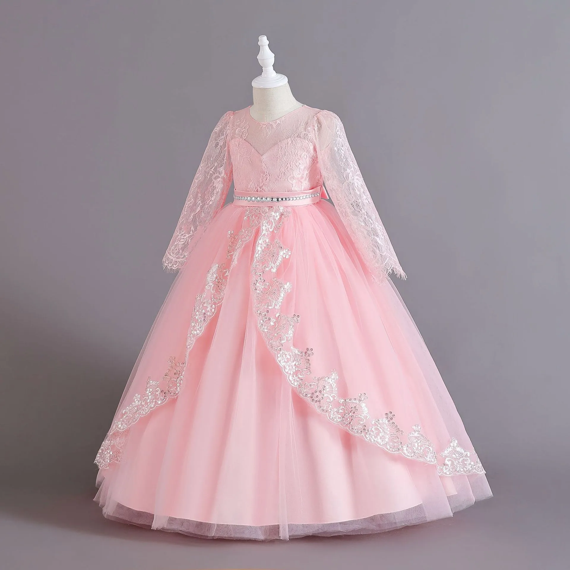 New Long Sleeve Sequined Lace Children's Dress Princess Dress Girl Flower Girl Christmas Dress Girl Dress display picture 4