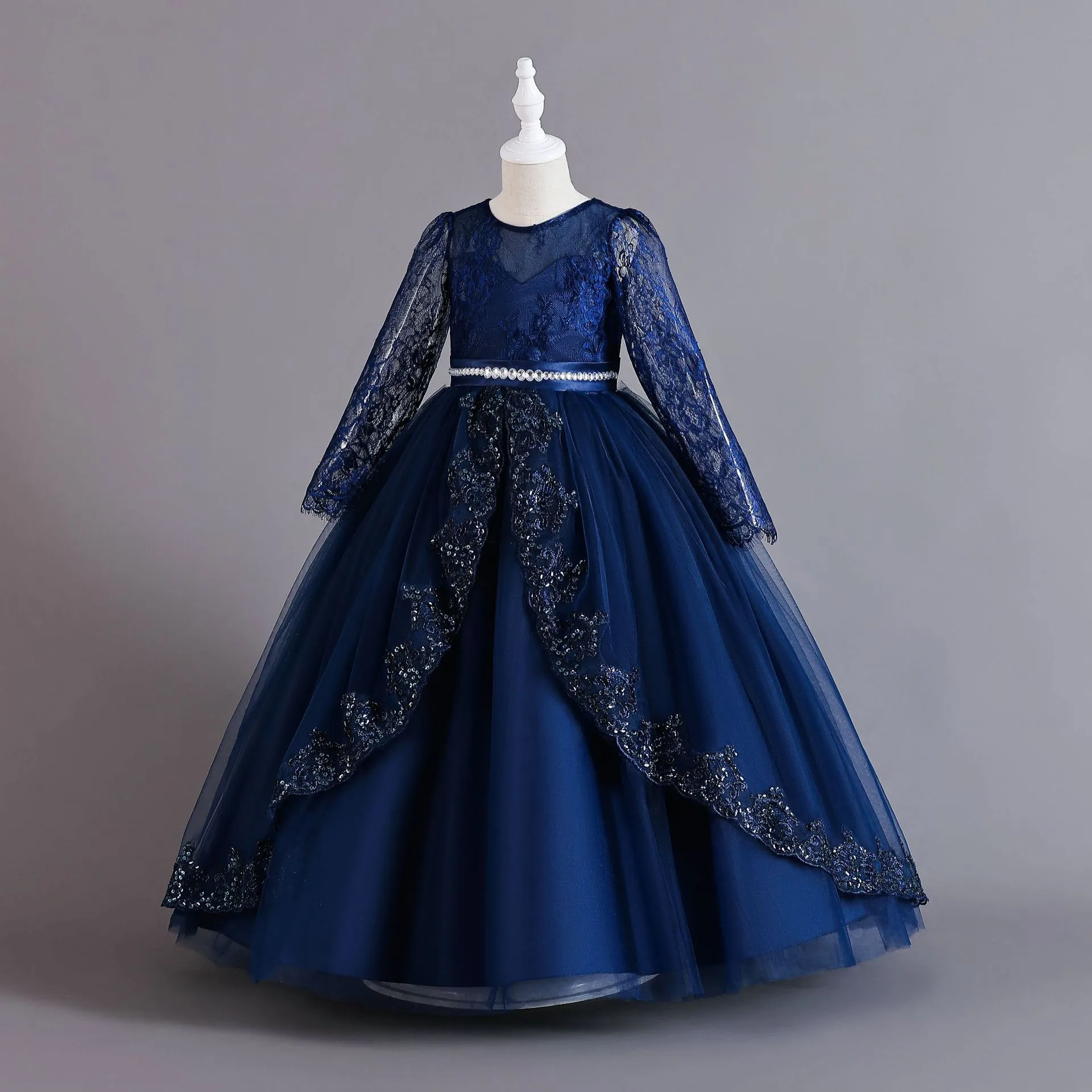 New Long Sleeve Sequined Lace Children's Dress Princess Dress Girl Flower Girl Christmas Dress Girl Dress display picture 9