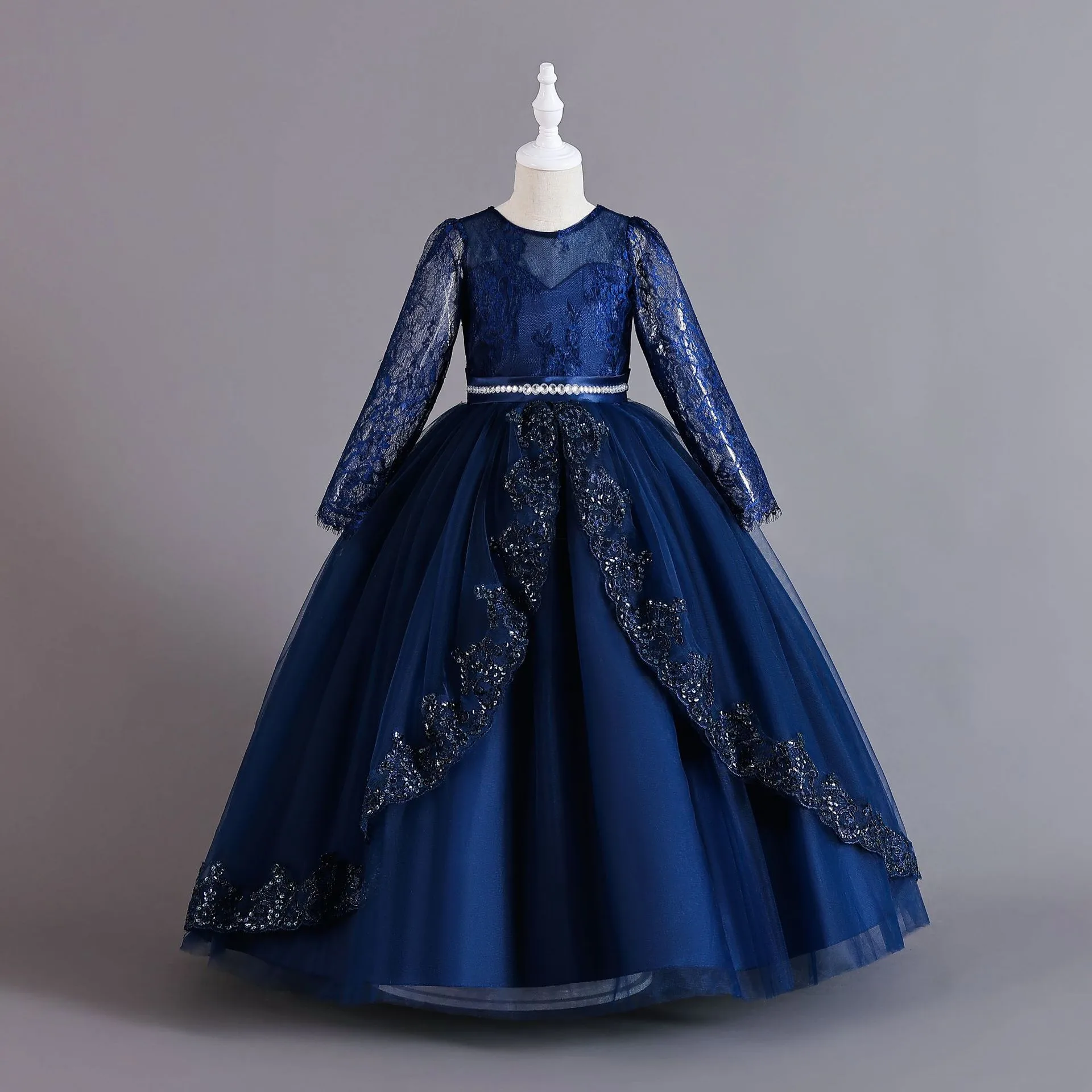 New Long Sleeve Sequined Lace Children's Dress Princess Dress Girl Flower Girl Christmas Dress Girl Dress display picture 10