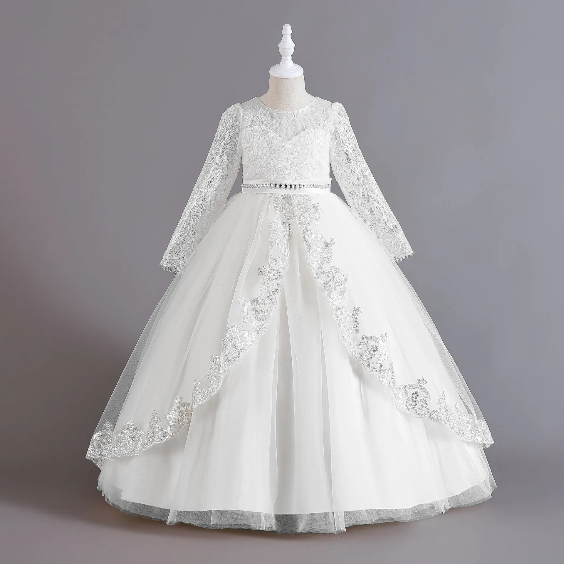 New Long Sleeve Sequined Lace Children's Dress Princess Dress Girl Flower Girl Christmas Dress Girl Dress display picture 12