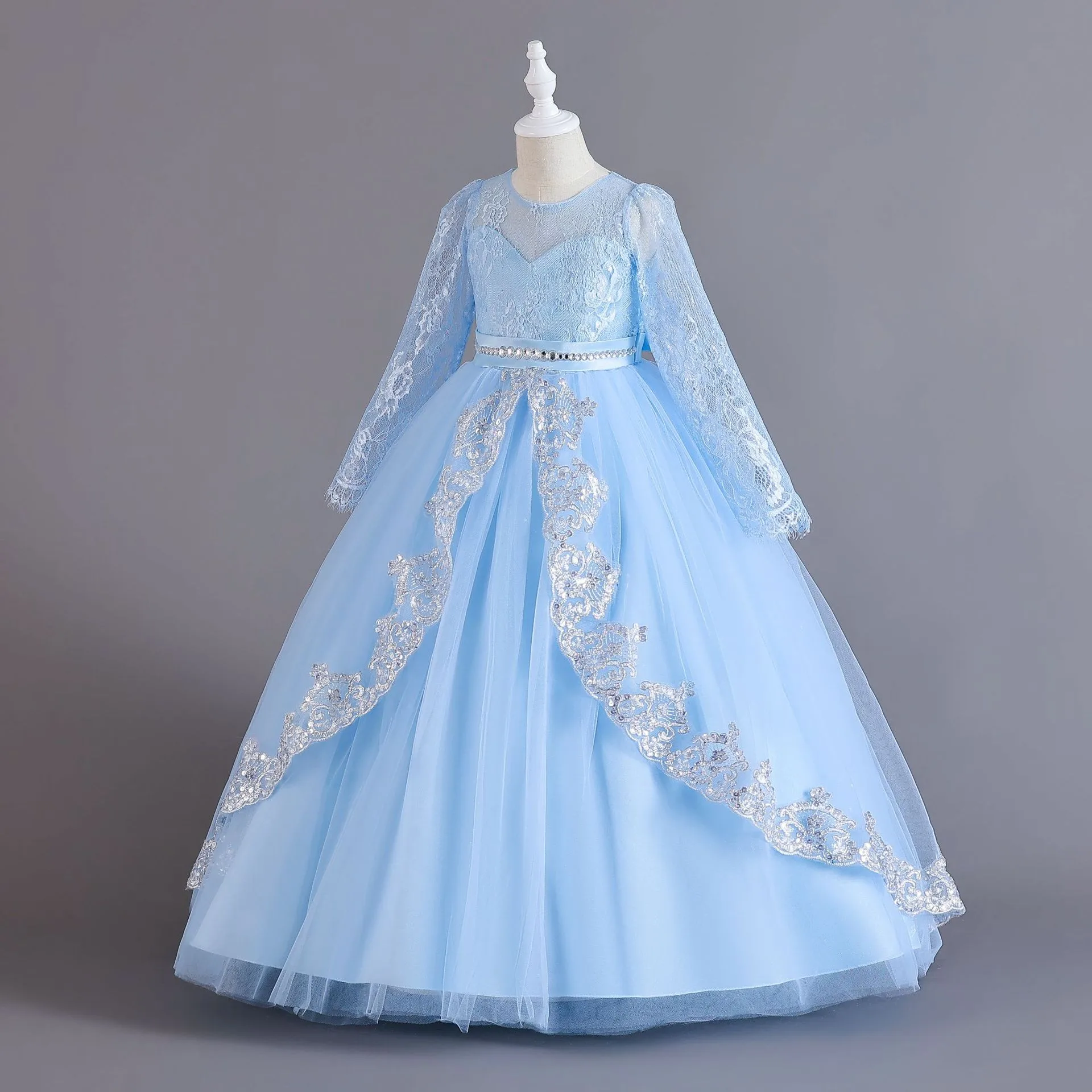 New Long Sleeve Sequined Lace Children's Dress Princess Dress Girl Flower Girl Christmas Dress Girl Dress display picture 17
