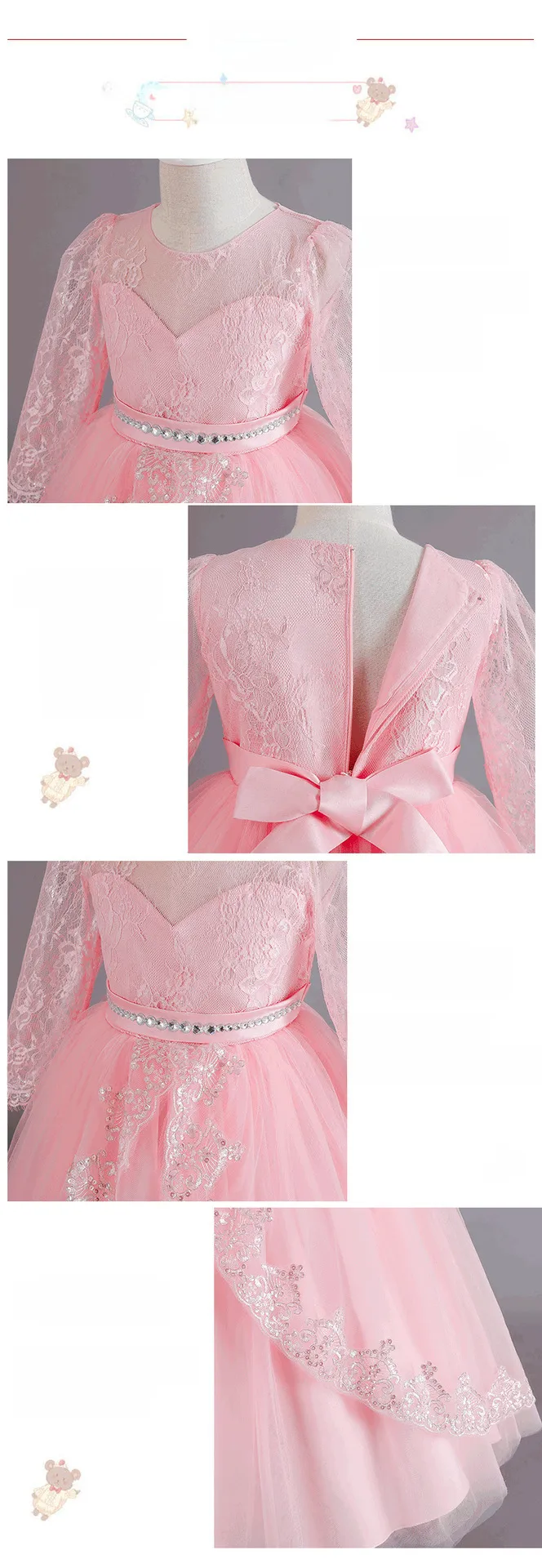 New Long Sleeve Sequined Lace Children's Dress Princess Dress Girl Flower Girl Christmas Dress Girl Dress display picture 24