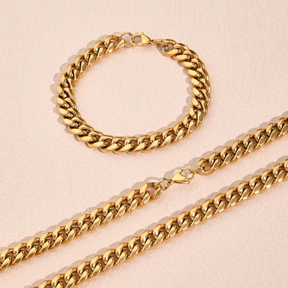 Wholesale Jewelry Hip-Hop Rock Streetwear Solid Color 304 Stainless Steel 18K Gold Plated Polishing Plating Jewelry Set display picture 2