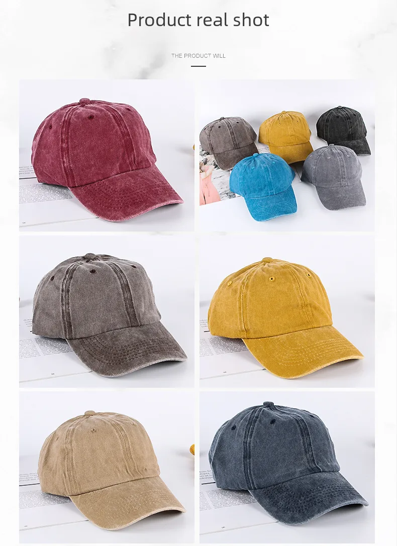 Washed Hat Distressed Baseball Cap Vintage Cap Men's Soft Top Light Plate Solid Color Hat Women's Outdoor Cowboy Hat display picture 2