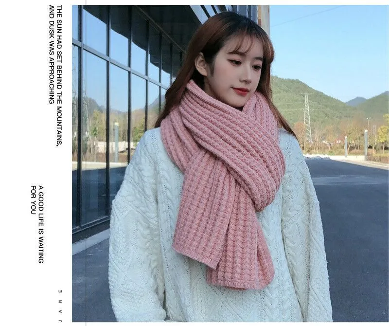 Korean Style New Fashion  Solid Color Knitted Wool Scarf Women's Autumn And Winter Thickened Warm Neck For Couple Men display picture 2