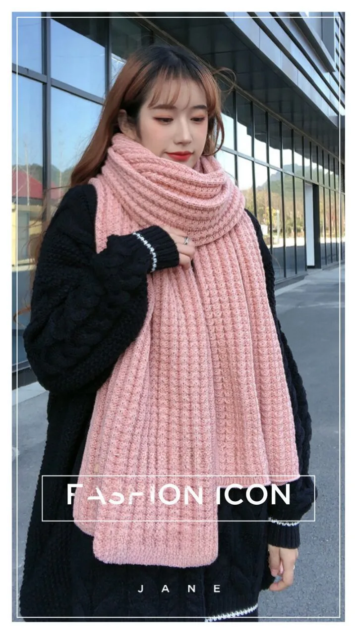 Korean Style New Fashion  Solid Color Knitted Wool Scarf Women's Autumn And Winter Thickened Warm Neck For Couple Men display picture 4