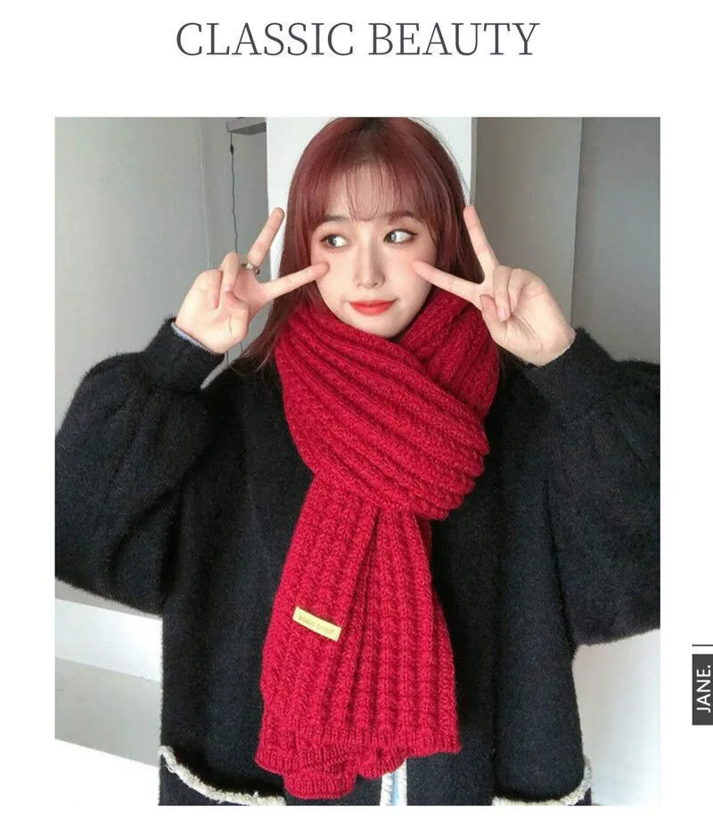Korean Style New Fashion  Solid Color Knitted Wool Scarf Women's Autumn And Winter Thickened Warm Neck For Couple Men display picture 6