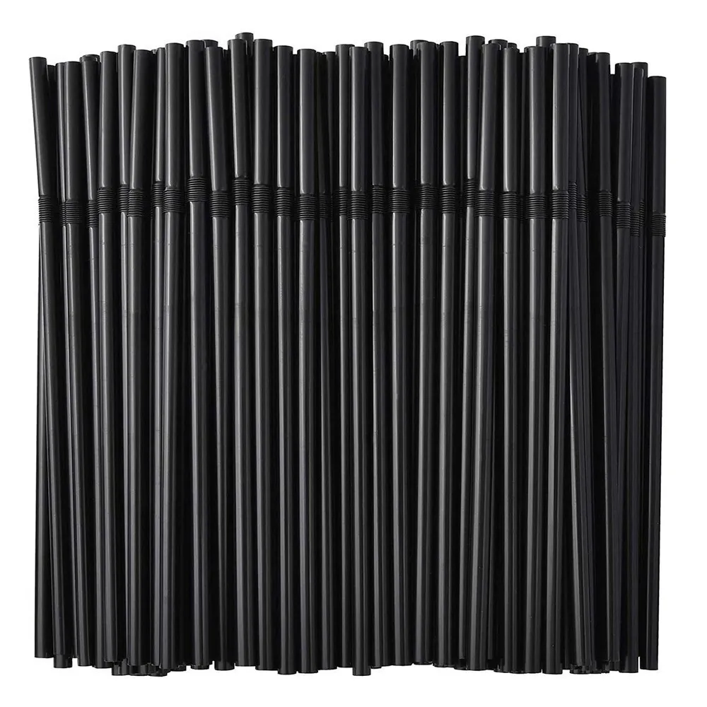 In Stock Wholesale Disposable Plastic Straw Soybean Milk Beverage Thin Straw Black Elbow Independent Packaging 100 Pcs display picture 2