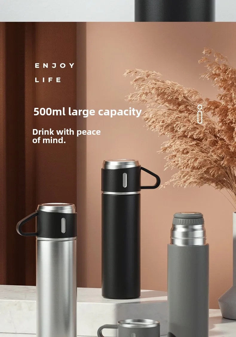 A Cup Of Three Lid New Stainless Steel Thermos Cup Gift Box Set 500ml Men's Business Tea Gift Cup Logo Printing display picture 7