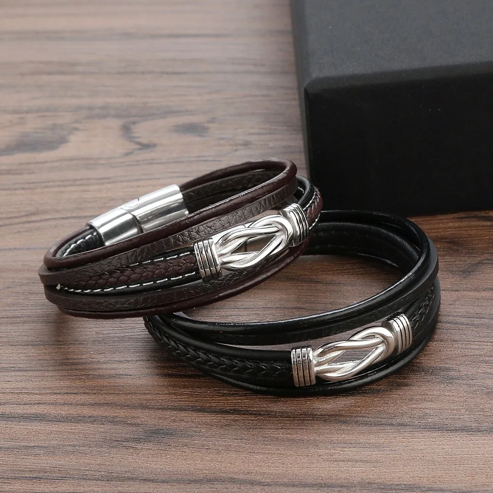 Cross-Border Hot Selling Fashion All-Match Stainless Steel Buckle Hand-Woven Men's Bracelet Jewelry display picture 2