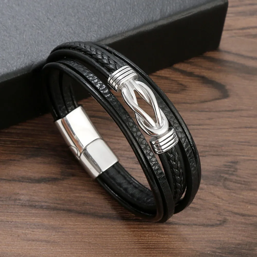 Cross-Border Hot Selling Fashion All-Match Stainless Steel Buckle Hand-Woven Men's Bracelet Jewelry display picture 4