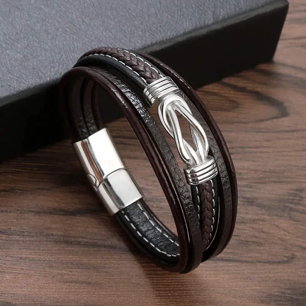 Cross-Border Hot Selling Fashion All-Match Stainless Steel Buckle Hand-Woven Men's Bracelet Jewelry display picture 5