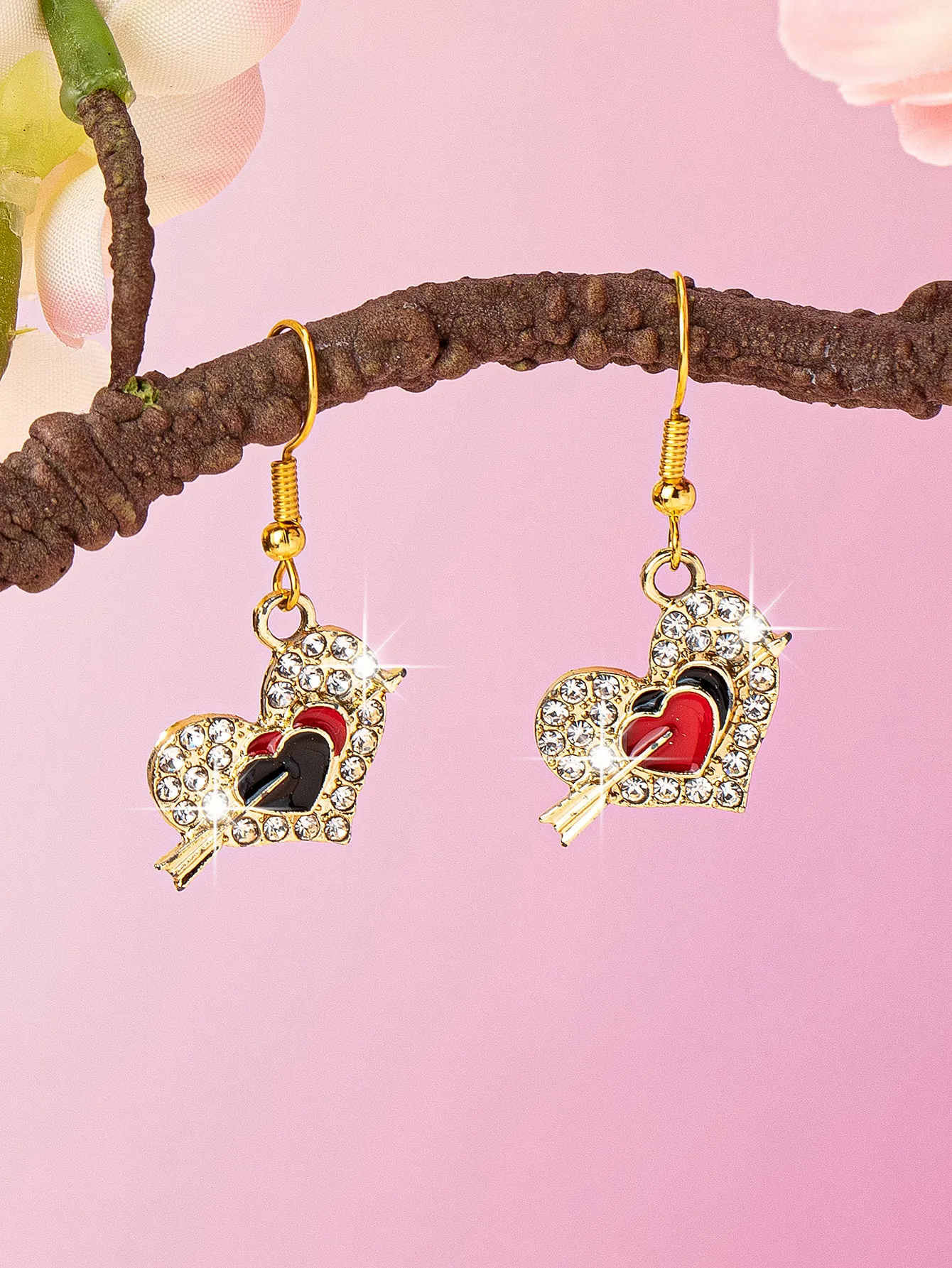 Heart-Shaped Zinc Alloy Drip Glazed Glass Eardrops display picture 2