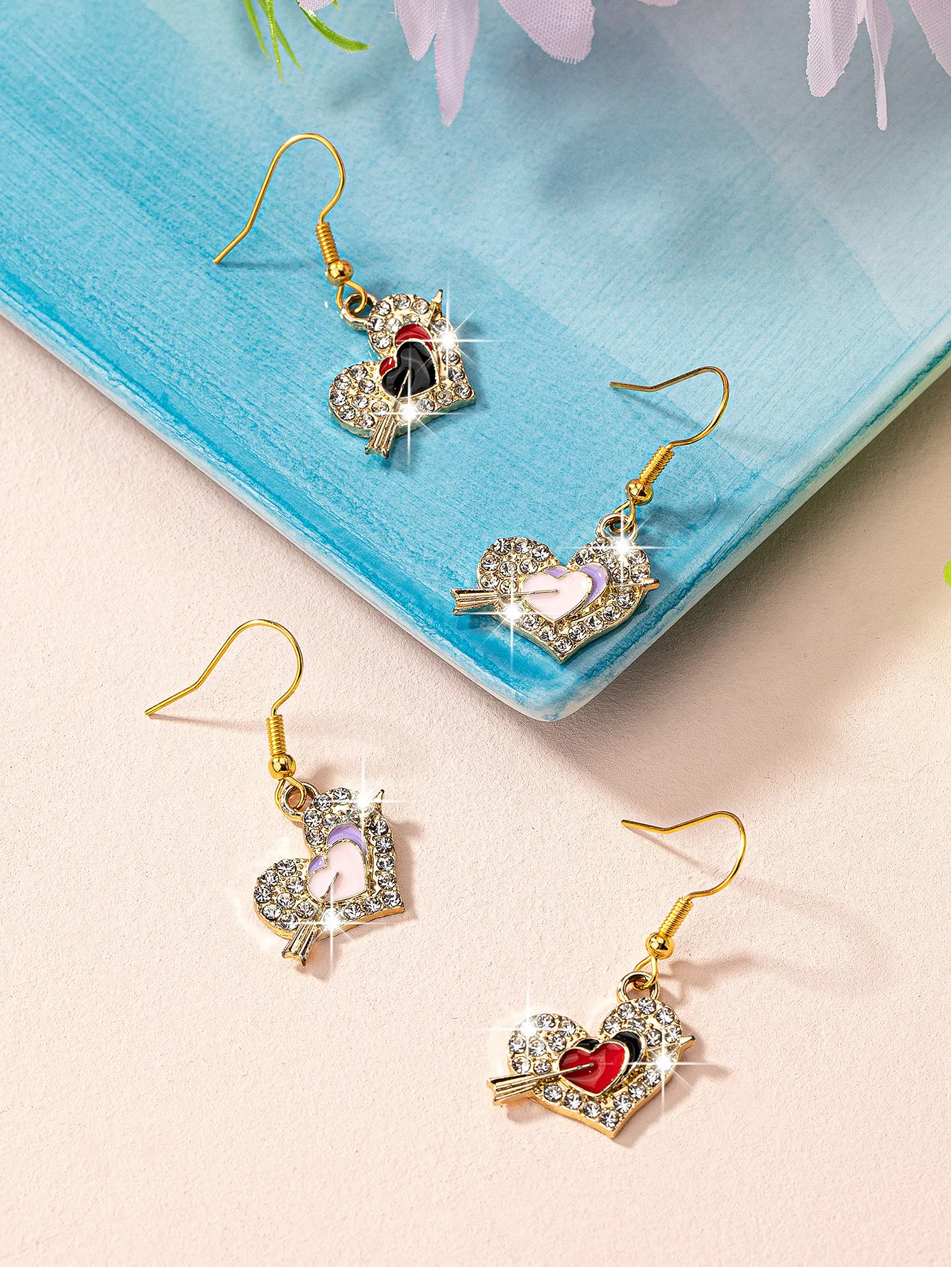 Heart-Shaped Zinc Alloy Drip Glazed Glass Eardrops display picture 4