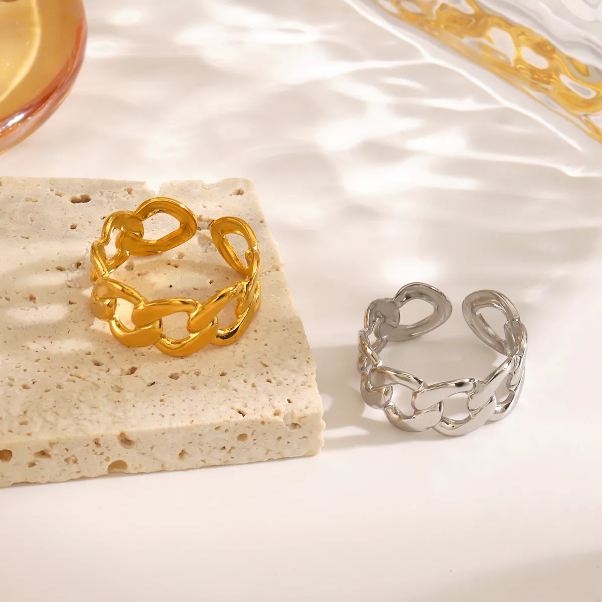 Wholesale Jewelry Simple Style IG Style Geometric 304 Stainless Steel 18K Gold Plated Open Rings display picture 1