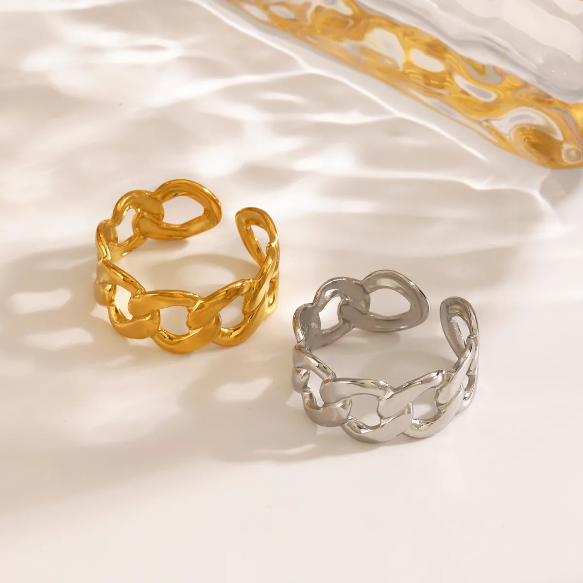 Wholesale Jewelry Simple Style IG Style Geometric 304 Stainless Steel 18K Gold Plated Open Rings display picture 2