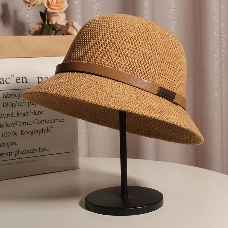 Korean Style Cotton And Linen Knitted Belt Buckle Fisherman Hat Female British Versatile Fashion Sun Protection Basin Hat Simple Top Hat Fashion display picture 8