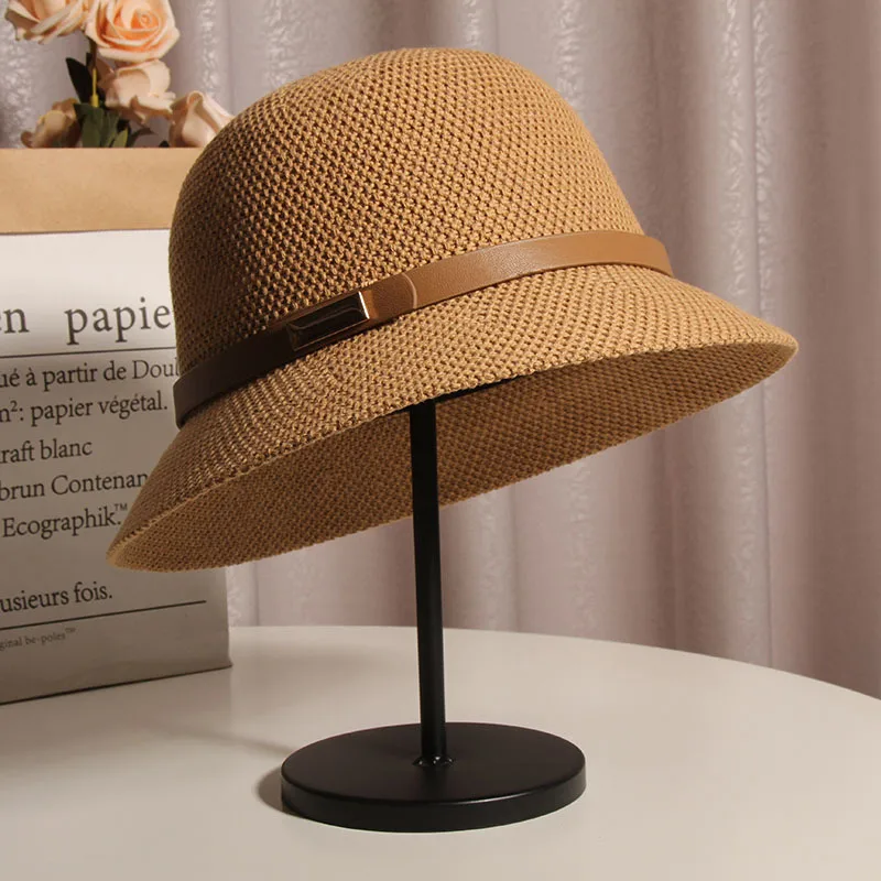 Korean Style Cotton And Linen Knitted Belt Buckle Fisherman Hat Female British Versatile Fashion Sun Protection Basin Hat Simple Top Hat Fashion display picture 9