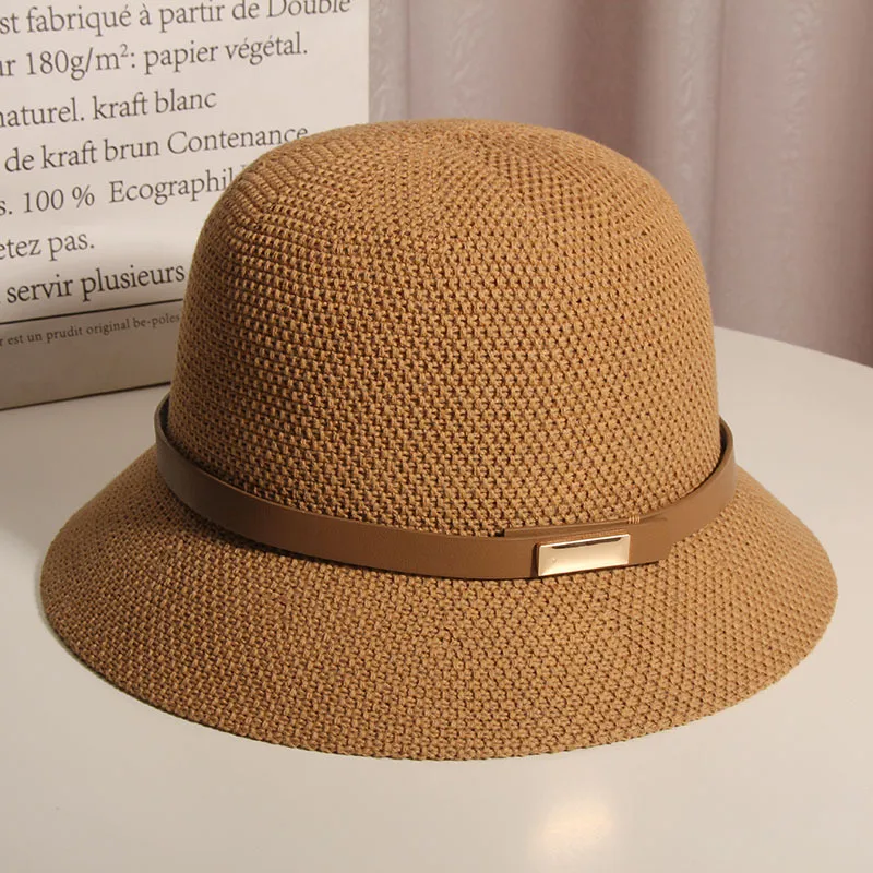 Korean Style Cotton And Linen Knitted Belt Buckle Fisherman Hat Female British Versatile Fashion Sun Protection Basin Hat Simple Top Hat Fashion display picture 10