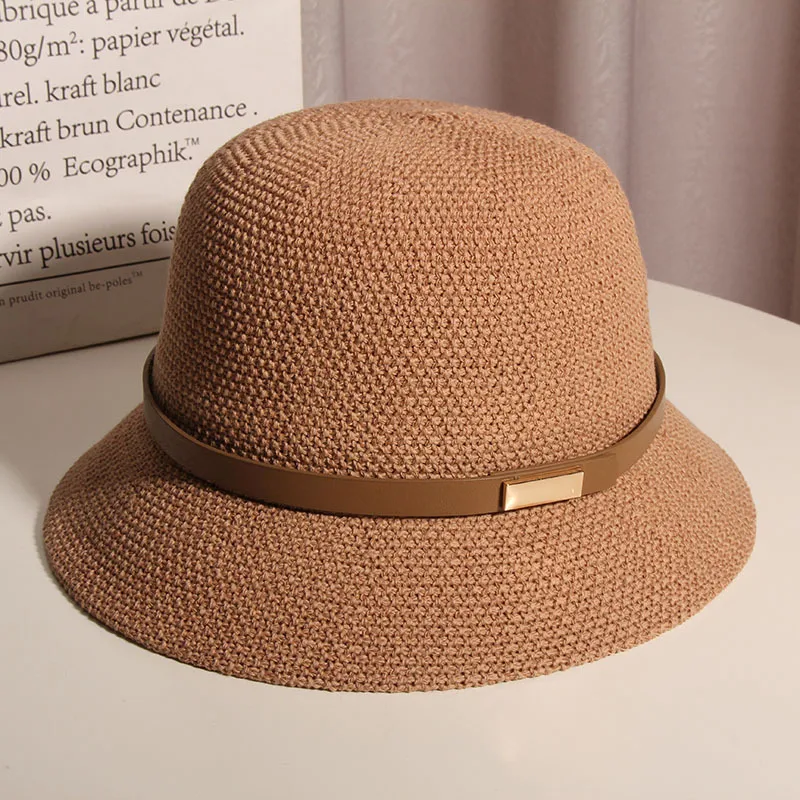 Korean Style Cotton And Linen Knitted Belt Buckle Fisherman Hat Female British Versatile Fashion Sun Protection Basin Hat Simple Top Hat Fashion display picture 13
