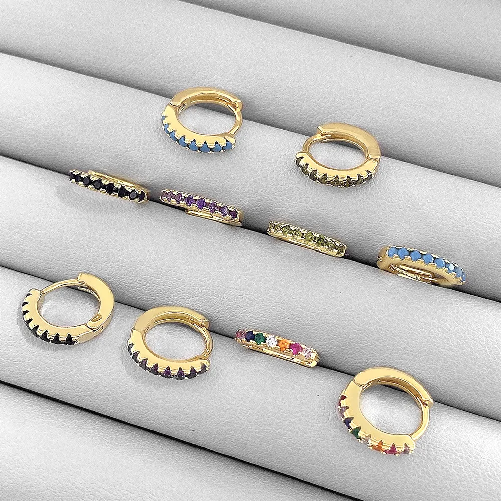 Foxi Cross-Border Sold Jewelry Mexican Circle Plated 18K Gold Earrings Inlaid Zircon Earrings Classic Simple Earrings display picture 8