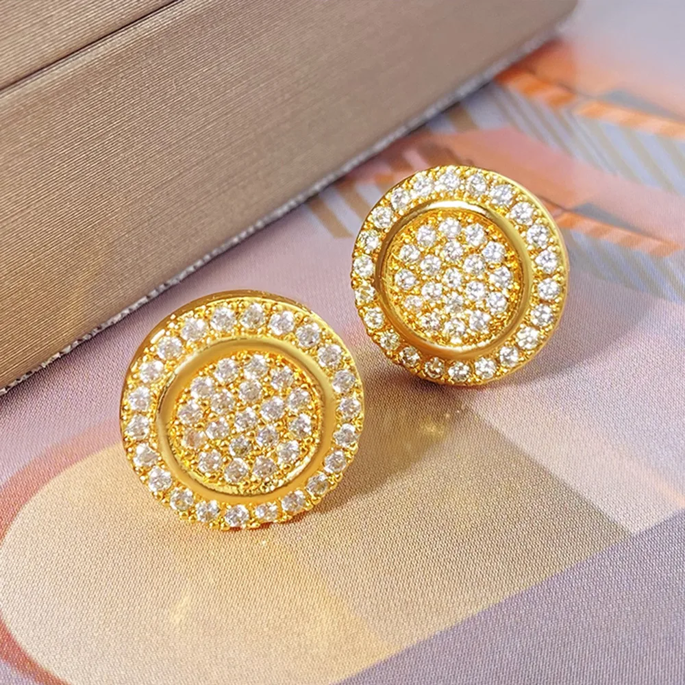 1 Pair Hip-Hop Modern Style Round Inlay Copper Zirconia Zircon 18K Gold Plated Imitation Gold  Gold Plated Ear Studs display picture 2