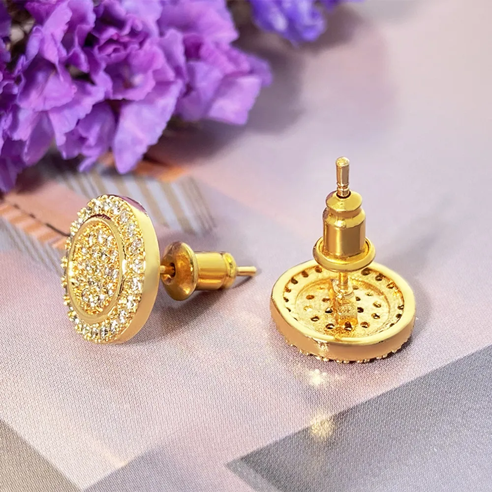 1 Pair Hip-Hop Modern Style Round Inlay Copper Zirconia Zircon 18K Gold Plated Imitation Gold  Gold Plated Ear Studs display picture 1