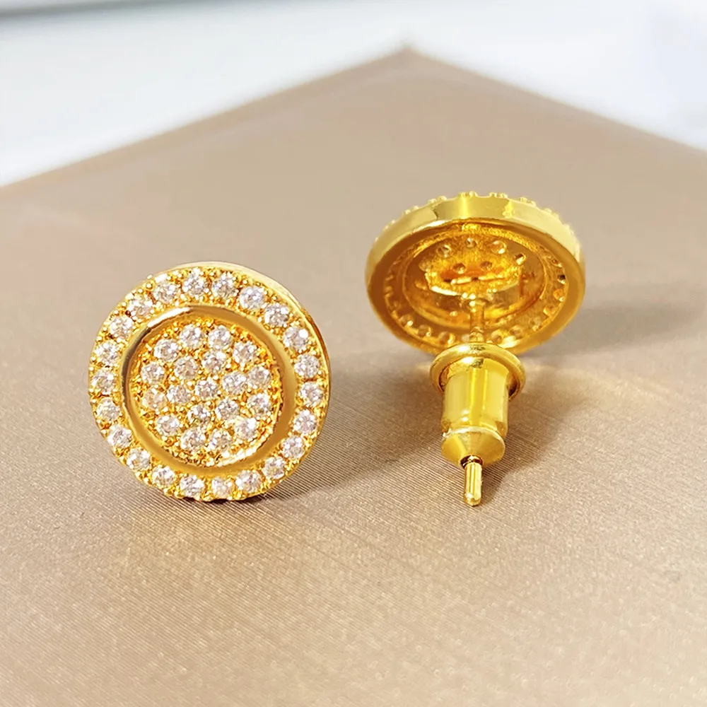 1 Pair Hip-Hop Modern Style Round Inlay Copper Zirconia Zircon 18K Gold Plated Imitation Gold  Gold Plated Ear Studs display picture 3