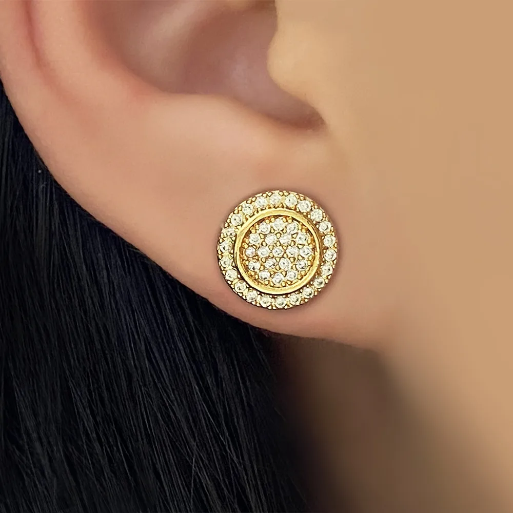 1 Pair Hip-Hop Modern Style Round Inlay Copper Zirconia Zircon 18K Gold Plated Imitation Gold  Gold Plated Ear Studs display picture 5