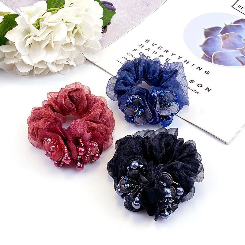Clearance Middle-aged Mother's Hair Flower Head Rope 35 To 50 Years Old Tie Hair Tie Hair Ball Hair Coil High Elasticity display picture 2