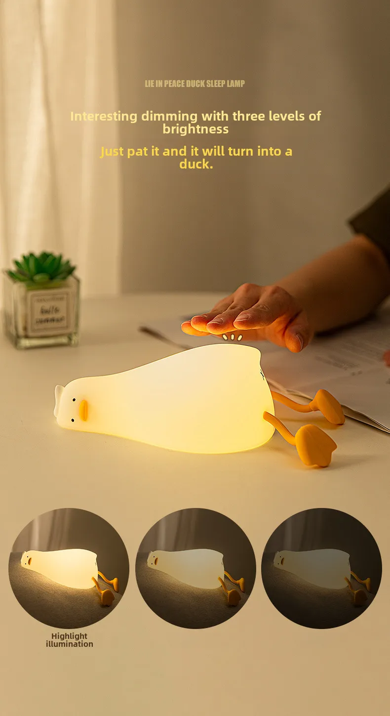Explosions Lying Flat Duck Silicone Lamp Charging Pat Touch Duck Nightlight Children's Valentine's Day Birthday Gift display picture 1