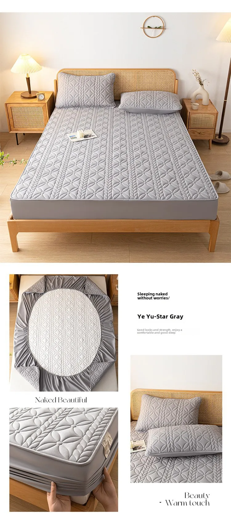 Class A Cotton Waterproof Bed Cover Single Mattress Protective Cover Summer Simmons Bedspread Diaphragm Pad Cotton Non-slip Bedspread- display picture 13