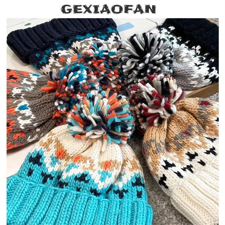Warm Blue Knitted Hat Female  Fashion Brand Colorful Fur Ball Christmas Hat Autumn And Winter  Ear Protection Wool Hat display picture 27