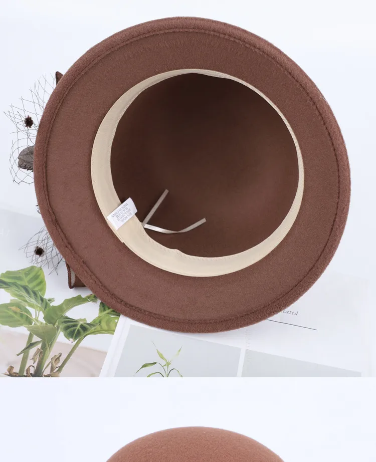 Women's Woolen Autumn And Winter New Dome Bowler Hat Female British Hepburn Style Yarn Flower Basin Hat Flat Brim Elegant Felt Hat display picture 1