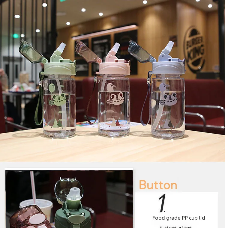 New Cartoon Bounce Lid Plastic Straw Cup With Lanyard Scale Children's Water Bottle Heat-resistant Drop-resistant No Leakage Cup display picture 1